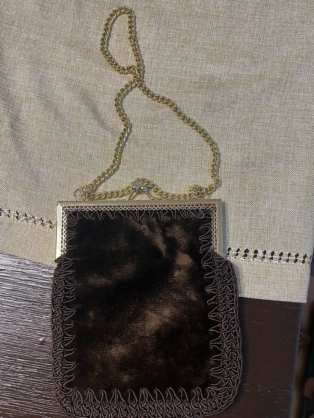 Vintage Made in Italy Chocolate Brown Suede handbag with gold tone chain